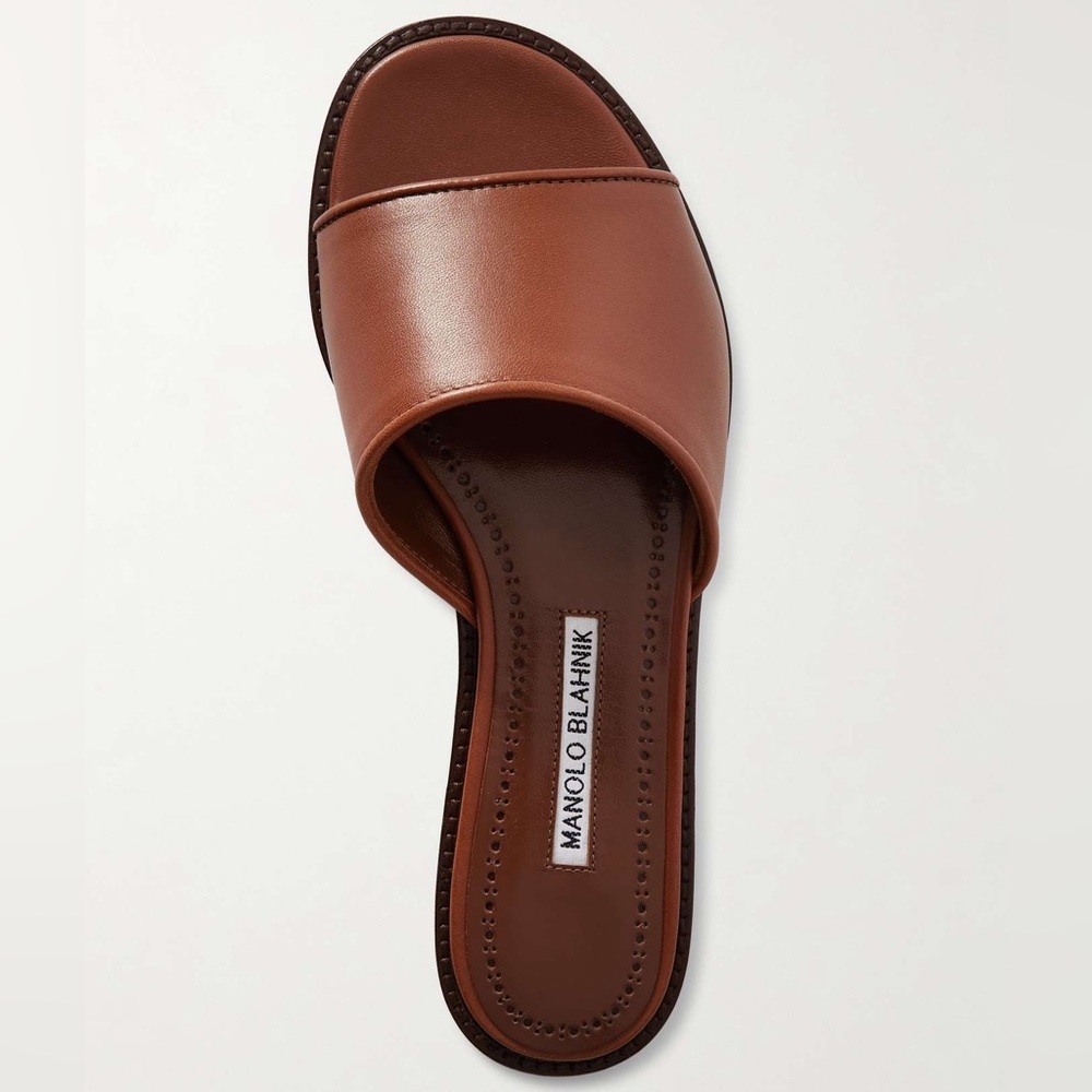 Manolo Blahnik Size 42 Tan Brown Leather Slide Sandals